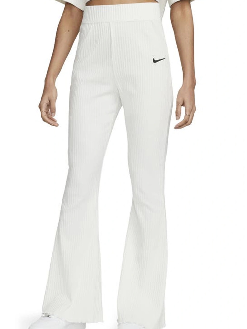 Nike Sportswear White Ribbed High Waisted Flared Pants XS